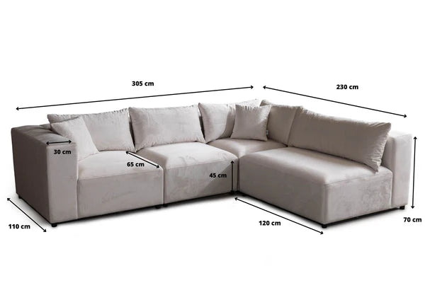 Canapé modulable azra - tissus velours 3+1