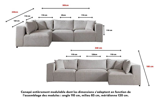 Canapé modulable azra - tissus chenille 3+1