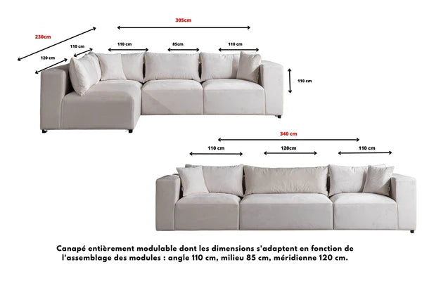 Canapé modulable azra - tissus velours 3+1