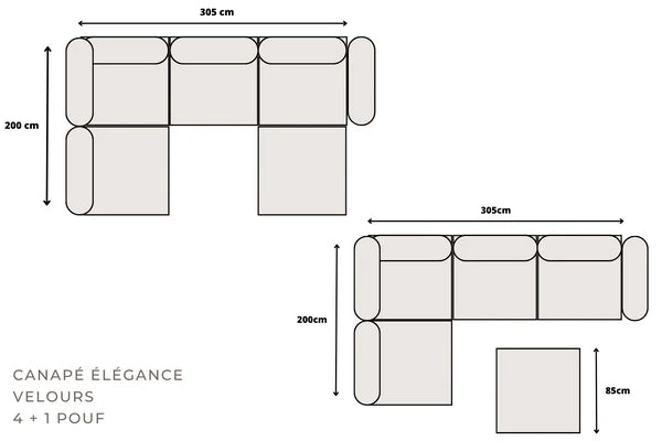 Canapé modulable élégance - tissus velours 4+1