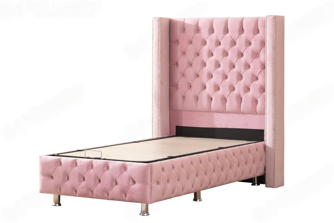 Lit coffre clouté velours - 90x190