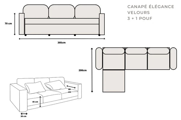 Canapé modulable élégance - tissus velours 3+1