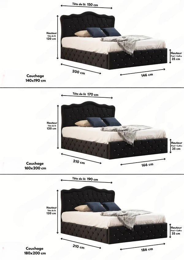 Cadre de lit venise velours strass