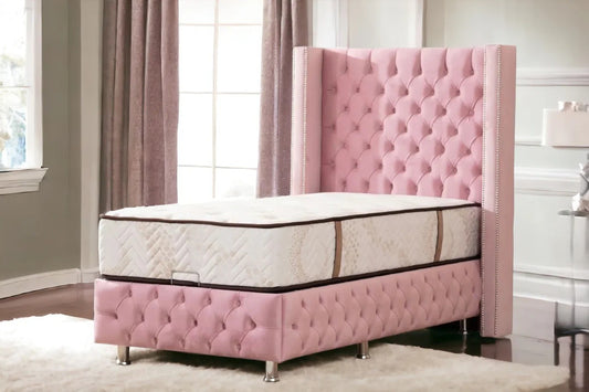 Lit coffre clouté velours - 90x190